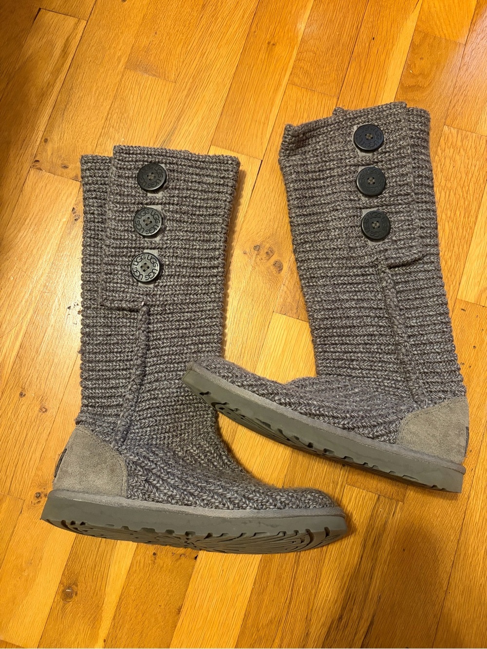 UGG Gray Knit Button-Detail Tall Women's Boots